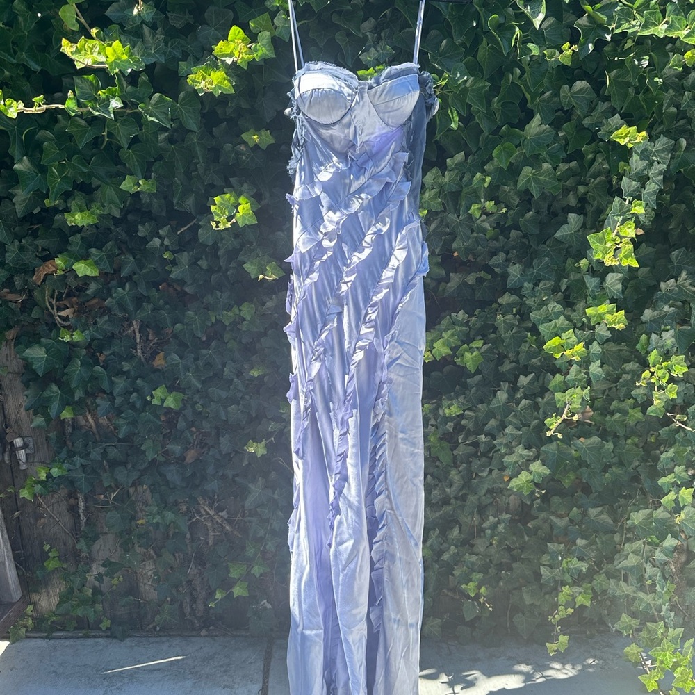 ASOS chiffon and satin patched raw edge evening gown NWT